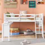 Twin Size Loft Bed With Removable Desk and Cabinet, White - Home Elegance USA