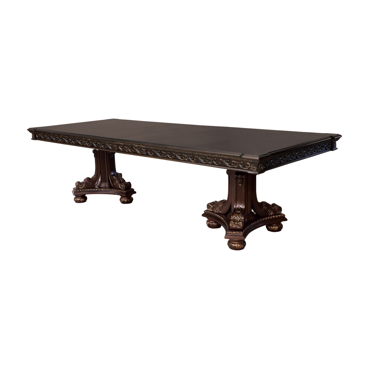 Formal Traditional Dining Table 1pc Dark Cherry Finish with Gold Tipping 2x Extension Leaves Cherry Veneer Wooden Dining Room Furniture - Home Elegance USA