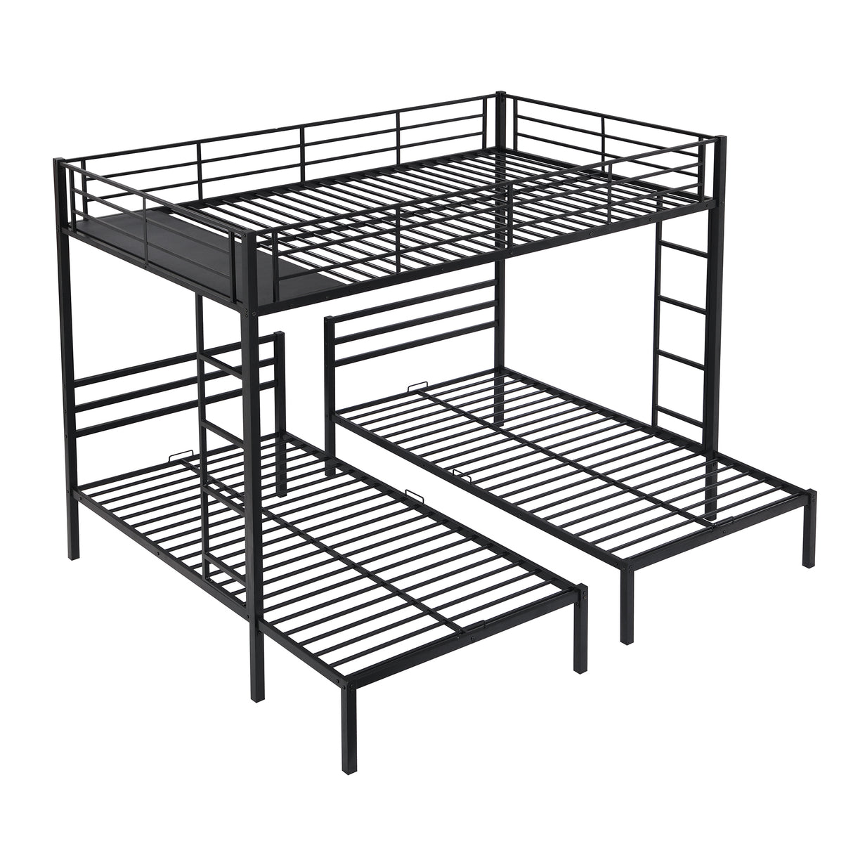 Full over Twin&Twin Size Bunk Bed with Built-in Shelf, Black - Home Elegance USA