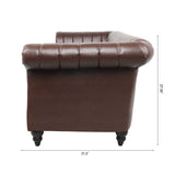 83.46'' Brown PU Rolled Arm Chesterfield Three Seater Sofa. | Home Elegance USA