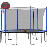 15FT Trampoline with Basketball Hoop Inflator and Ladder(Inner Safety Enclosure) Blue - W550S00009 - image - 1