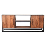 54 Inch Metal Frame TV Console with 2 Side Door Cabinets, Black and Brown Home Elegance USA