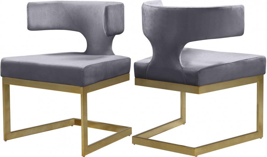 Alexandra Velvet Dining Chair Set Of 2 In Grey - 953Grey - C | Meridian | Home Elegance USA