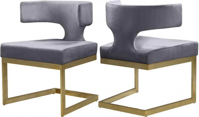 Alexandra Velvet Dining Chair Set Of 2 In Grey - 953Grey - C | Meridian | Home Elegance USA