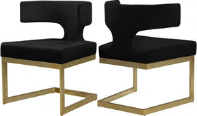 Alexandra Velvet Dining Chair Set Of 2 In Black - 953Black-C | Meridian