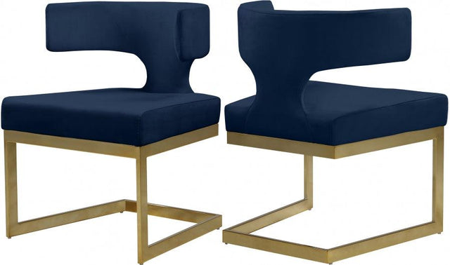 Alexandra Velvet Dining Chair Set Of 2 In Navy - 953Navy - C | Meridian | Home Elegance USA