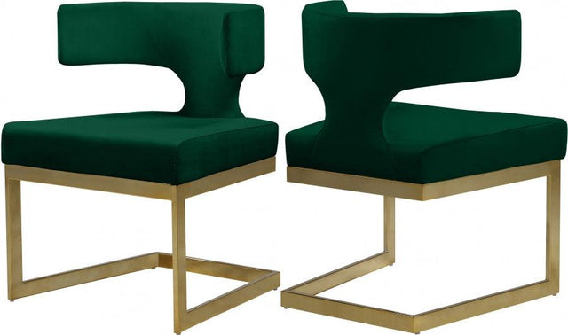 Alexandra Velvet Dining Chair Set Of 2 In Green - 953Green - C | Meridian | Home Elegance USA