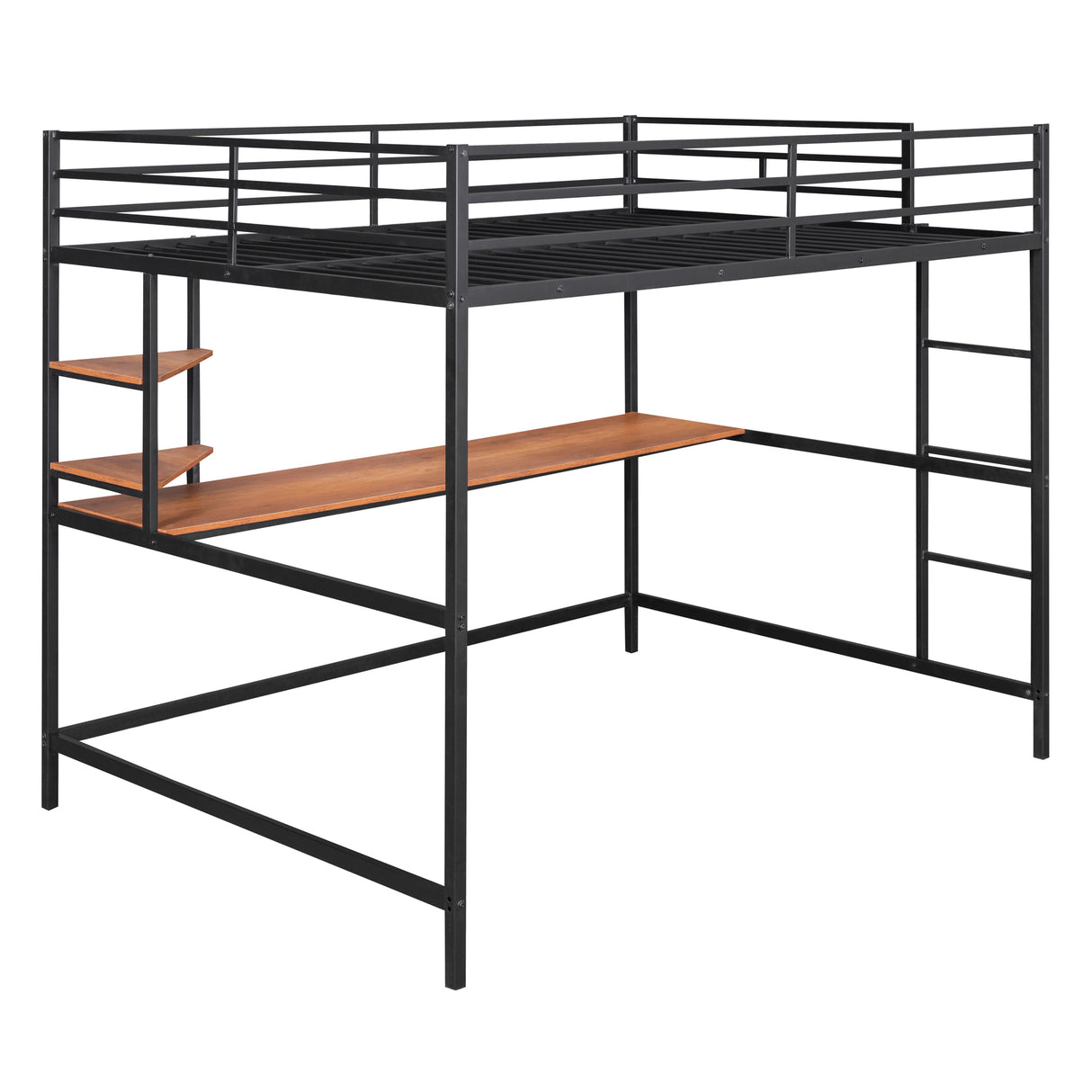 Full Metal Loft Bed with Desk and Shelve, Black - Home Elegance USA