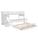 Stairway Twin XL Loft Bed with Twin Size Trundle and 3 Drawers, Storage, Desk, White - Home Elegance USA