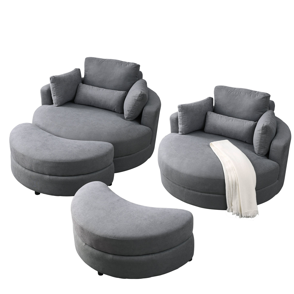 [Video] Welike Swivel Accent Barrel Modern Dark Grey Sofa Lounge Club Big Round Chair with Storage Ottoman Linen Fabric for Living Room Hotel with Pillows,2PCS. Home Elegance USA