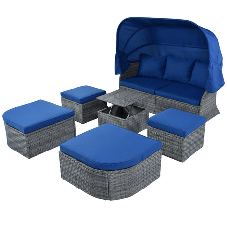 U_STYLE Outdoor Patio Furniture Set Daybed Sunbed with Retractable Canopy Conversation Set Wicker Furniture （As same as WY000281AAV）