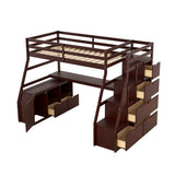 Twin Size Loft Bed with with 7 Drawers 2 Shelves and Desk - Espresso - Home Elegance USA
