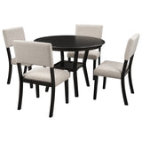 TREXM 5-Piece Kitchen Dining Table Set Round Table with Bottom Shelf, 4 Upholstered Chairs for Dining Room（Espresso） - Home Elegance USA