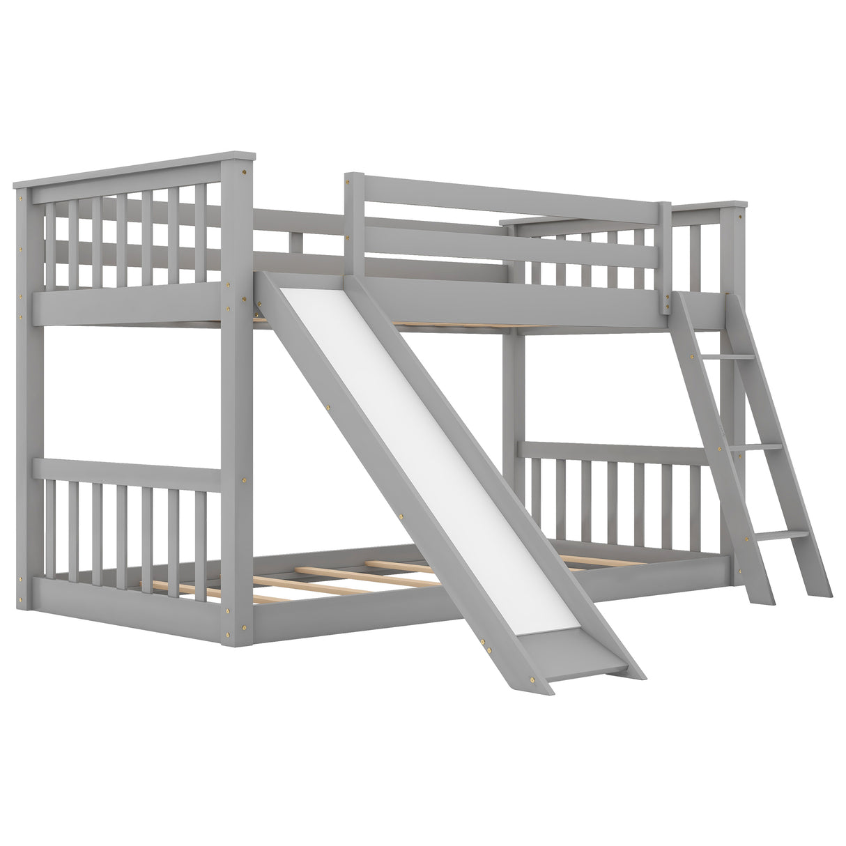 Twin over Twin Bunk Bed with Convertible Slide and Ladder, Gray(Old SKU: SM000213AAE-1)