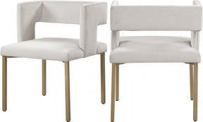 Caleb Velvet Dining Chair Set Of 2 In Cream - 967Cream-C | Meridian