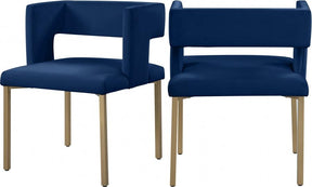 Caleb Velvet Dining Chair Set Of 2 In Navy - 967Navy-C | Meridian