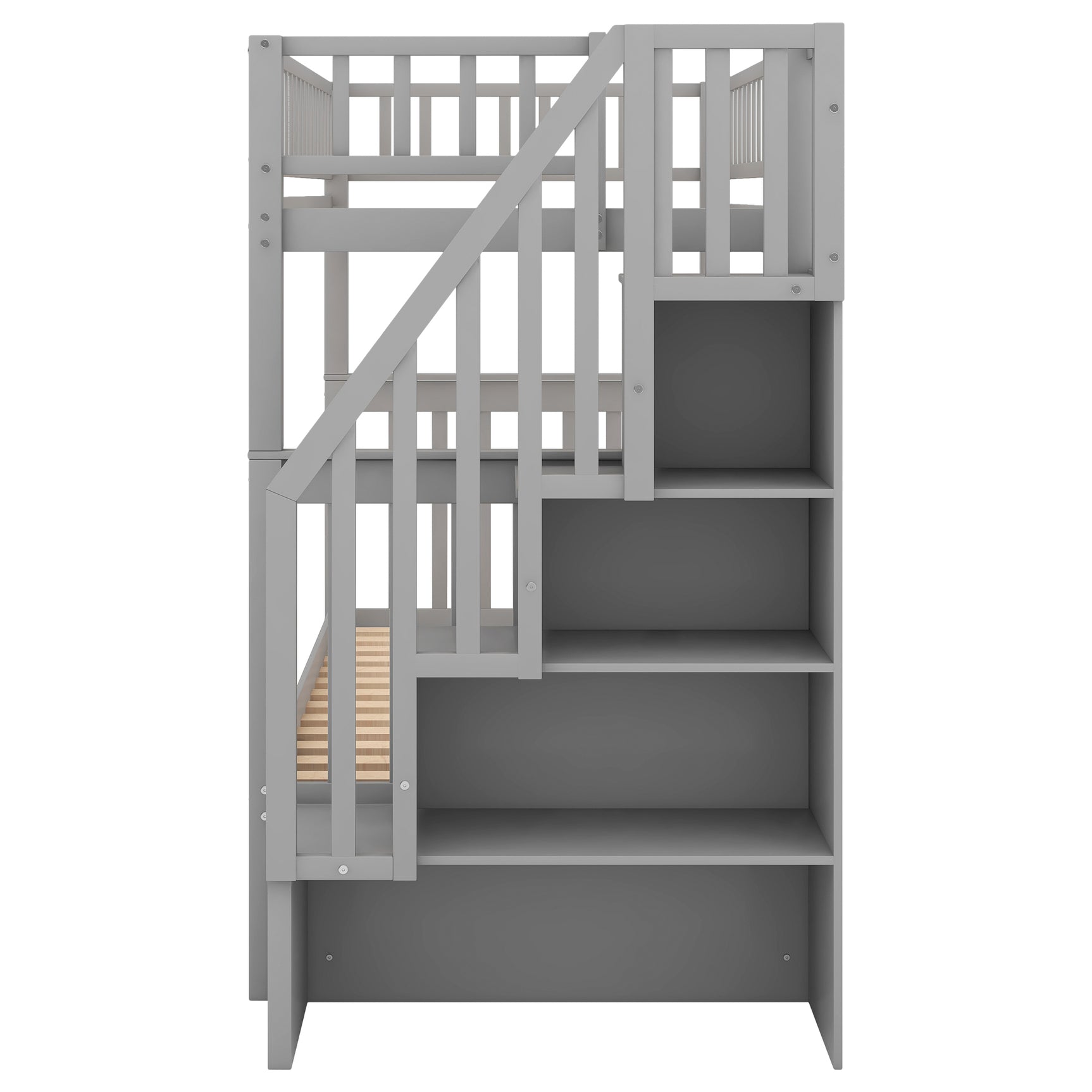 Twin over Twin Bunk Bed with Trundle and Storage, Gray - Home Elegance USA