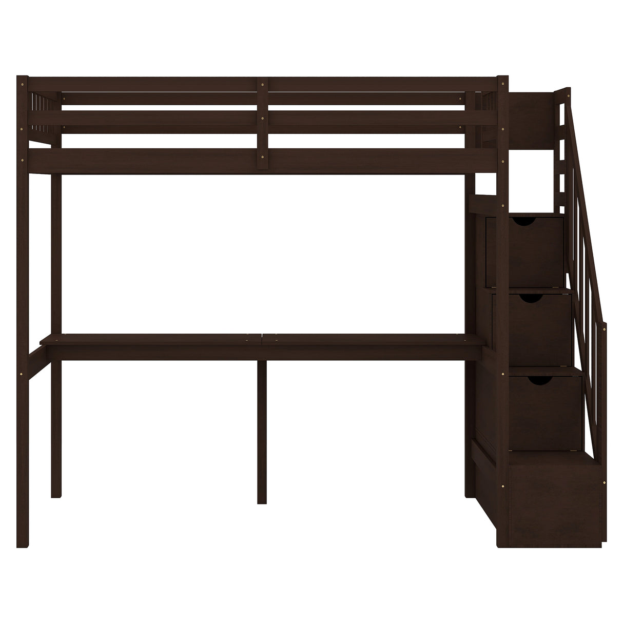 Twin Size Loft Bed with Storage Staircase and Built-in Desk, Espresso (Old SKU:GX000903AAP) - Home Elegance USA