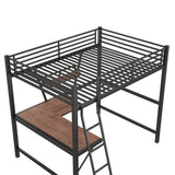 Full Size Loft Metal&MDF Bed with Desk and Shelf, Black