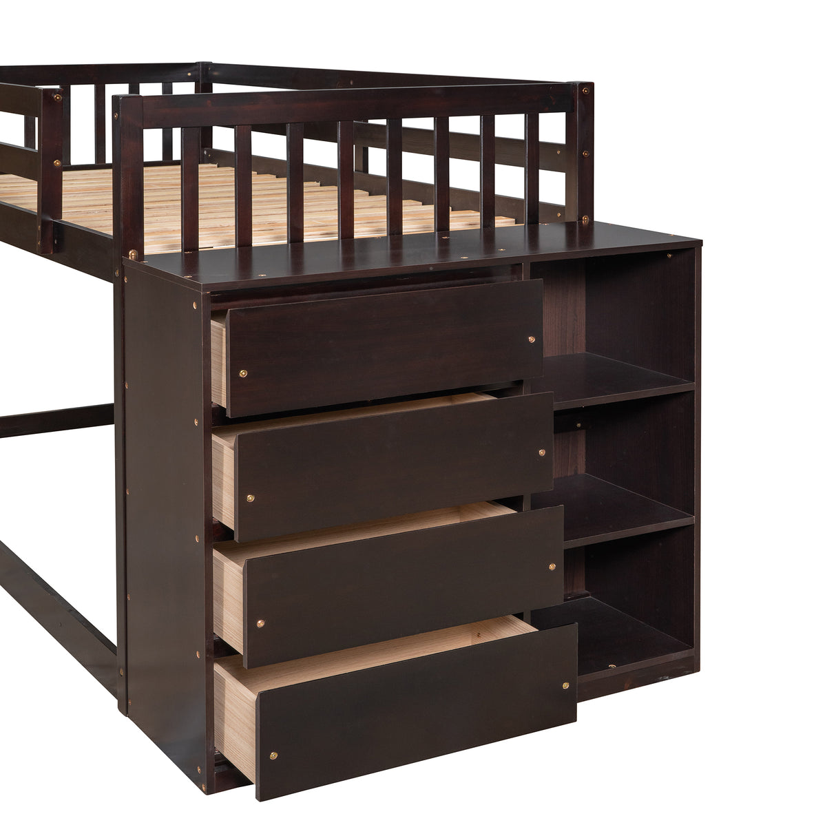 Twin over Twin Bunk Bed with 4 Drawers and 3 Shelves-Espresso（OLD SKU: LP000067AAP） - Home Elegance USA