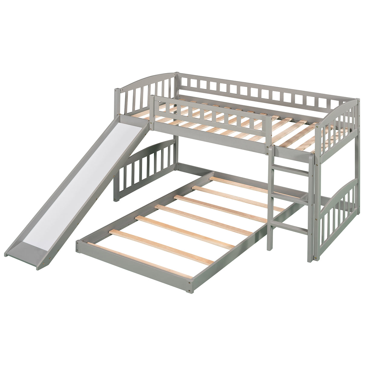 Twin Over Twin Bunk Bed with Slide and Ladder, Gray(OLD SKU :LP000514AAE) - Home Elegance USA