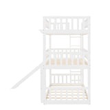 Twin-Over-Twin-Over-Twin Triple Bed with Built-in Ladder and Slide, Triple Bunk Bed with Guardrails, White(OLD SKU: LP000051AAK) - Home Elegance USA