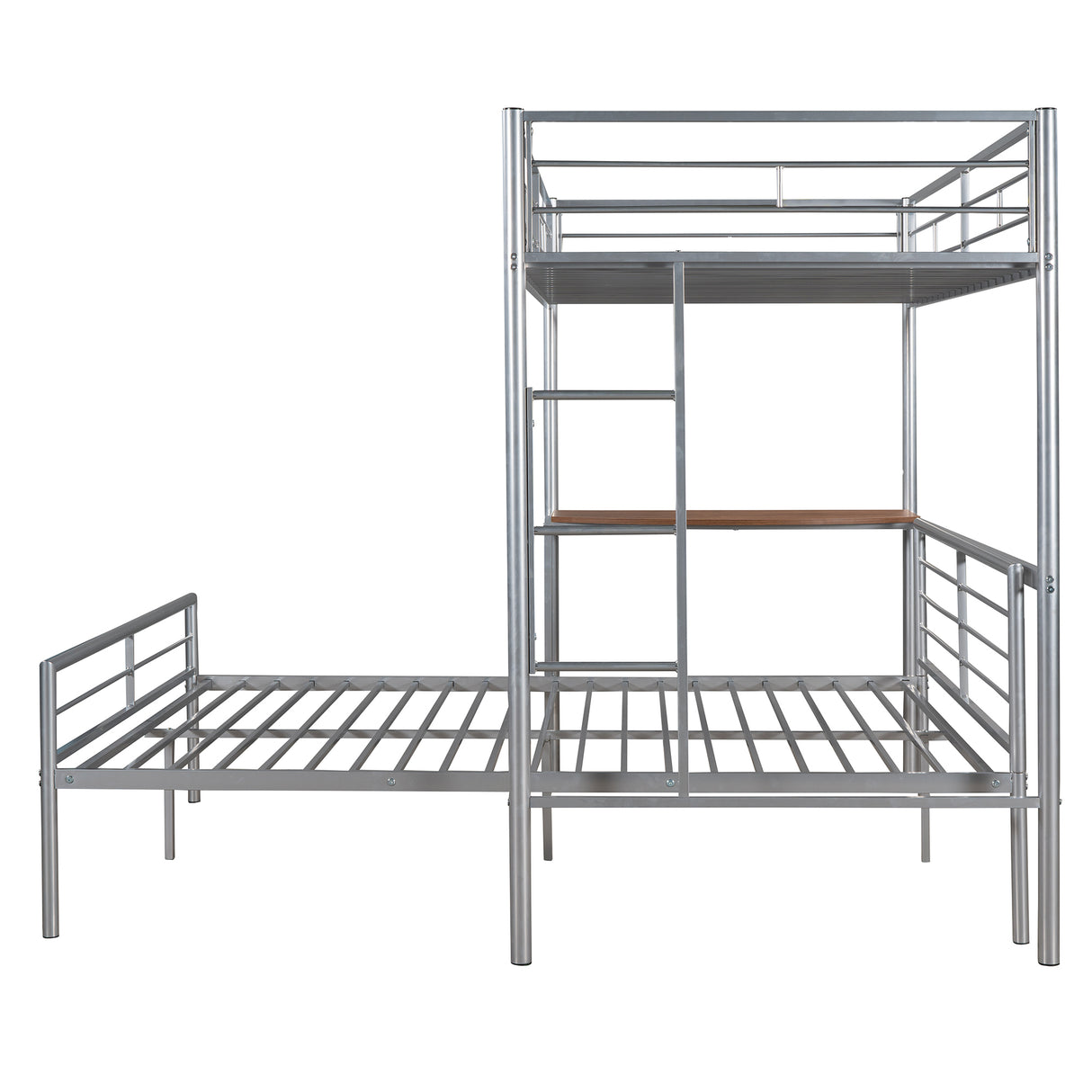 Twin Over Full Metal Bunk Bed with Desk, Ladder and Quality Slats for Bedroom, Metallic Silver（OLD SKU :LP000092AAN） - Home Elegance USA