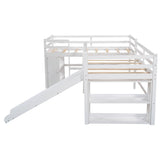 Twin Size L-Shaped Loft Bed with Movable Two-Tier Shelves and Slide,White - Home Elegance USA