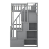 Twin size Loft Bed with Bookshelf,Drawers,Desk,and Wardrobe-Gray - Home Elegance USA