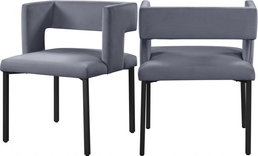 Caleb Velvet Dining Chair Set Of 2 In Grey - 968Grey - C | Meridian | Home Elegance USA