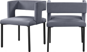 Caleb Velvet Dining Chair Set Of 2 In Grey - 968Grey-C | Meridian