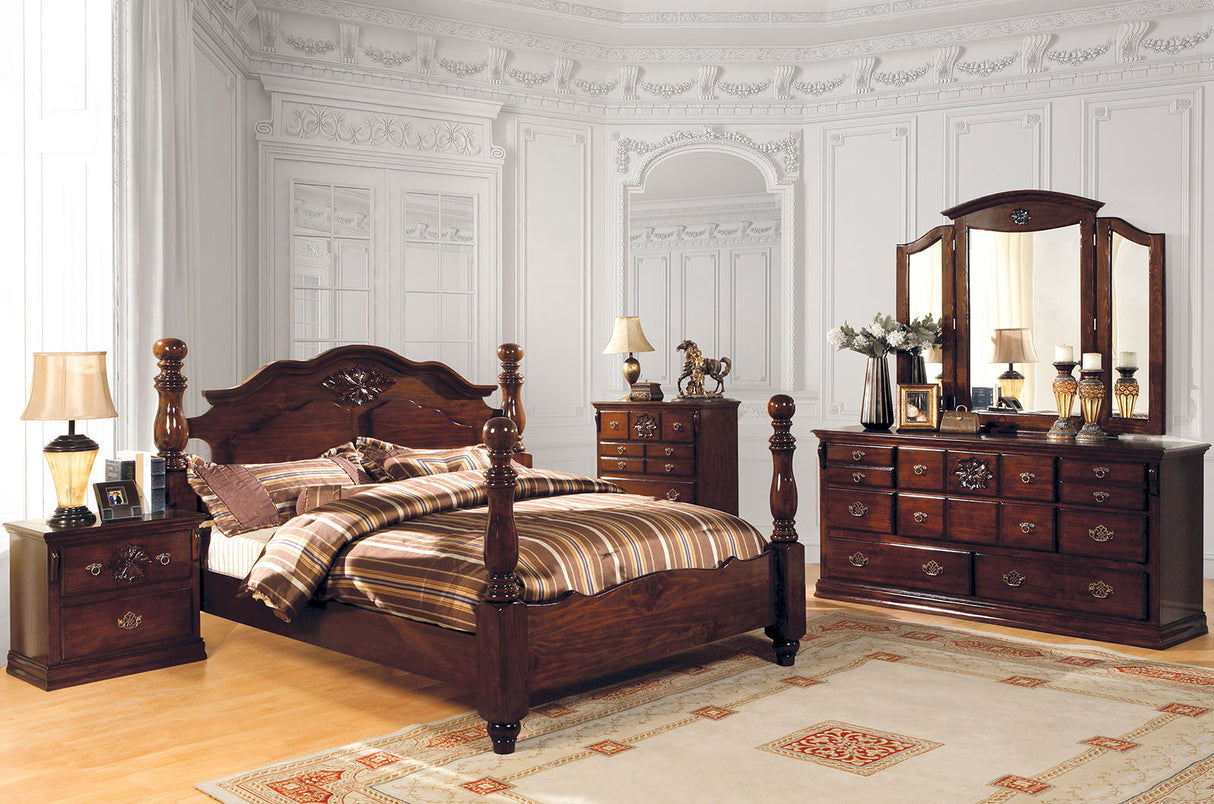 Tuscan - 5 Piece Queen Bedroom Set With Chest - Glossy Dark Pine - Home Elegance USA