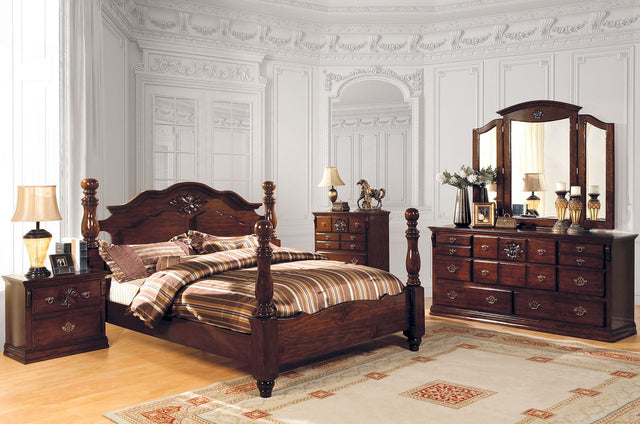 Tuscan - 4 Piece Queen Bedroom Set - Glossy Dark Pine - Home Elegance USA