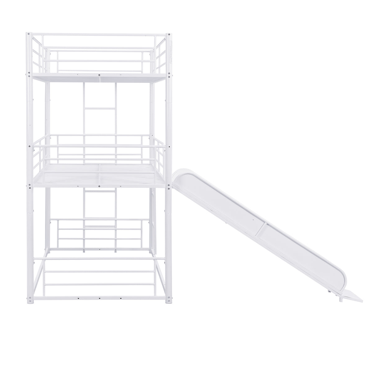 Twin Size Metal Bunk Bed with Ladders and Slide, Divided into Platform and Loft Bed, White - Home Elegance USA