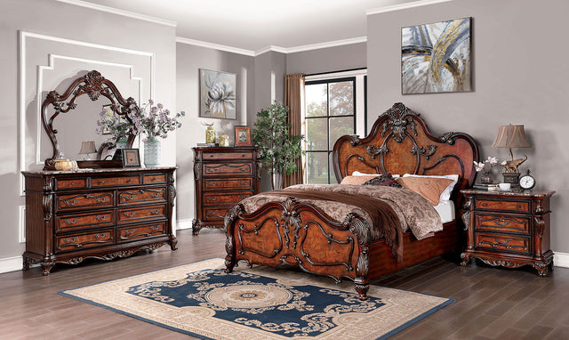 Rosewood - Queen Bed & 1 Nightstand & Dresser & Mirror & Chest - Home Elegance USA