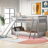 Twin over Twin Bunk Bed with Convertible Slide and Ladder, Gray(Old SKU: SM000213AAE-1)