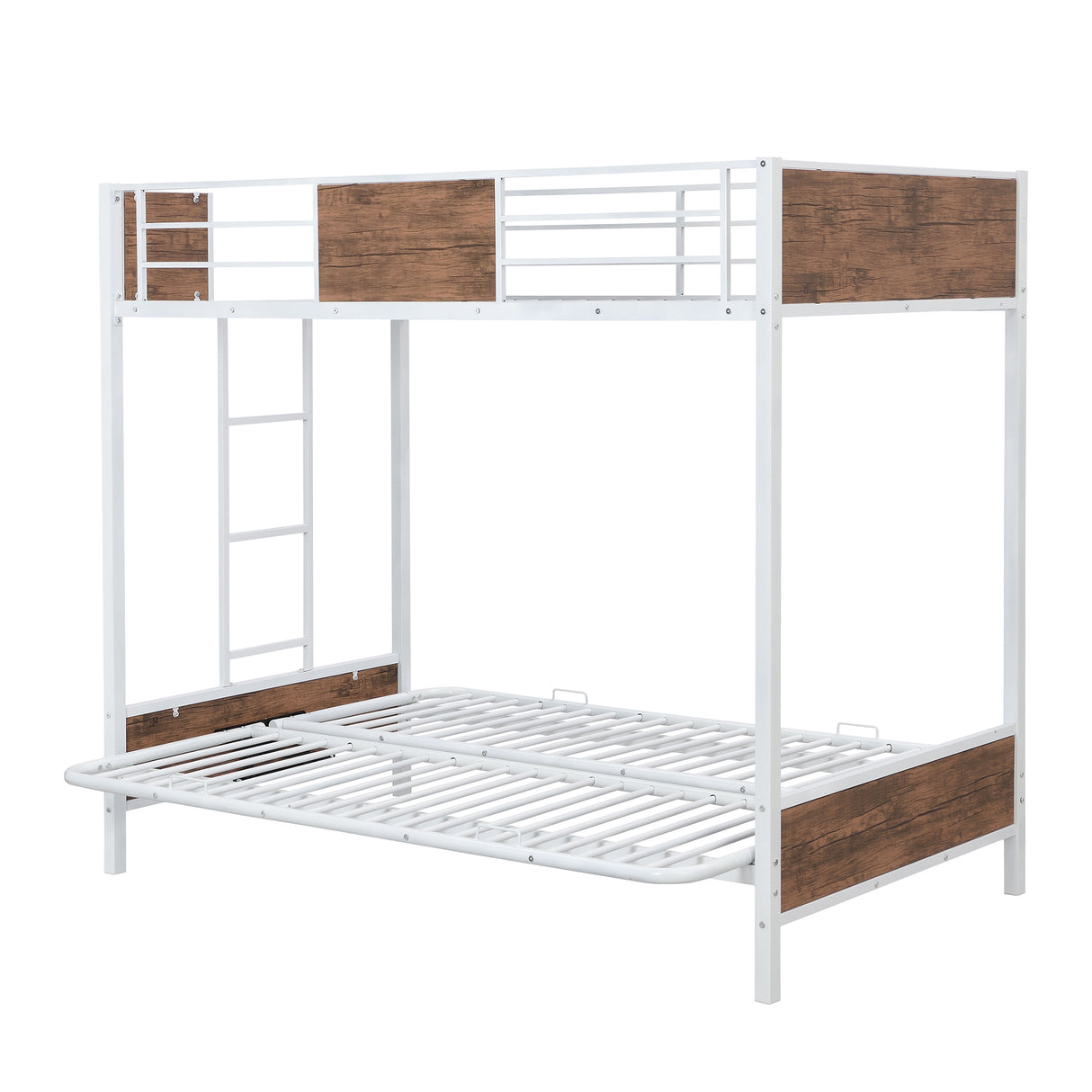 Twin-Over-Futon Bunk Bed, Metal Futon Bunk Bed Frame with Guardrails and Ladder(White)(OLD SKU:LP000096AAK) - Home Elegance USA