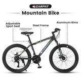 S24102  Elecony Saver100 24 Inch Mountain Bike Boys Girls, Black Steel Frame, Shimano 21 Speed Mountain Bicycle with Daul Disc Brakes and Front Suspension MTB