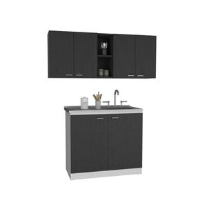 Luther 2 Piece Kitchen Set, Olimpo 150 Wall Cabinet  + Salento Utility Sink With Cabinet, Black / White