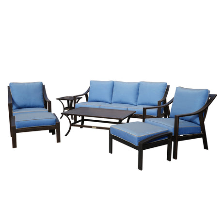 7 Piece Deep Seating Set, Black/Blue