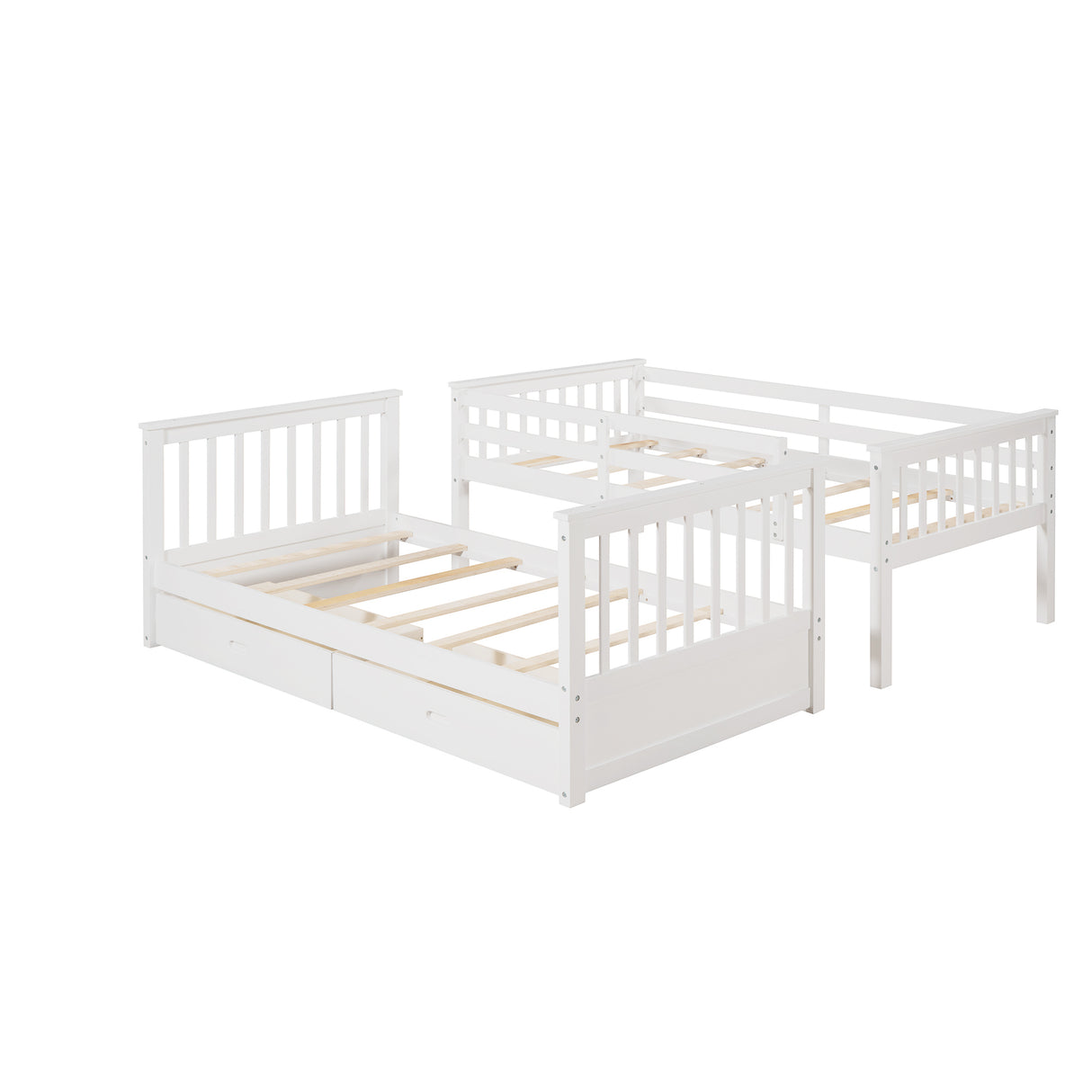 Twin-Over-Twin Bunk Bed with Ladders and Two Storage Drawers (White) - Home Elegance USA