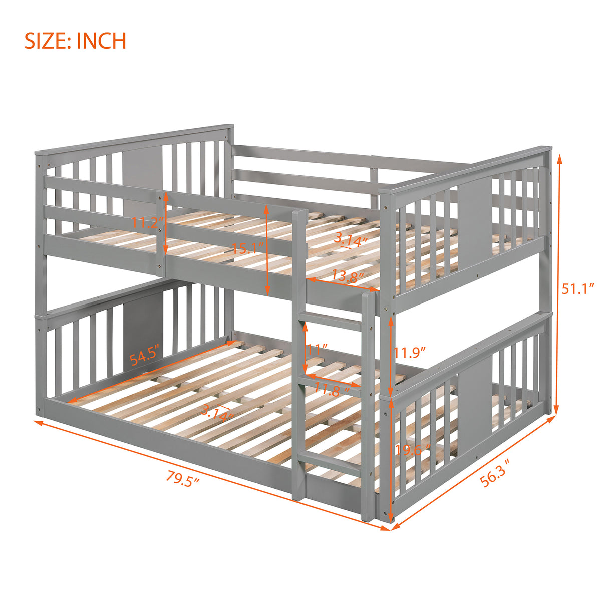 Full Over Full Bunk Bed with Ladder, Gray (Old SKU :LP000207AAE) - Home Elegance USA