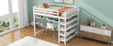 Full Size Loft Bed with Storage Shelves and Under-bed Desk, White - Home Elegance USA