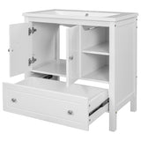 [VIDEO] 30" Bathroom Vanity with Sink, Bathroom Storage Cabinet with Doors and Drawers, Solid Wood Frame, Ceramic Sink, White