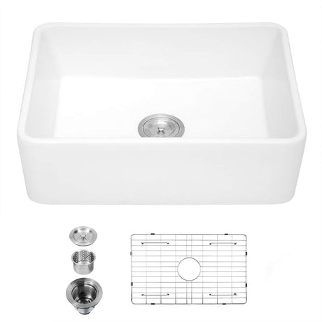 30 x 20 inch ceramic Farmhouse Apron-Front Kitchen Sink Single Bowl White