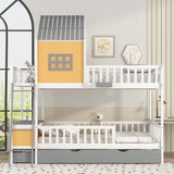 Full over Full Bunk Bed with Twin Size Trundle , Farmhouse Bed with Storage Box and Drawer - Yellow - Home Elegance USA