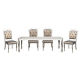 Glamorous Silver Finish Dining Set 5pc Dining Table 4x Side Chairs Crystal Button Tufted Upholstered Modern Style Furniture - Home Elegance USA