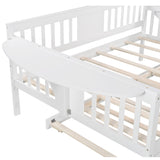 Full size Daybed with Twin size Trundle, Wood Slat Support, White Home Elegance USA