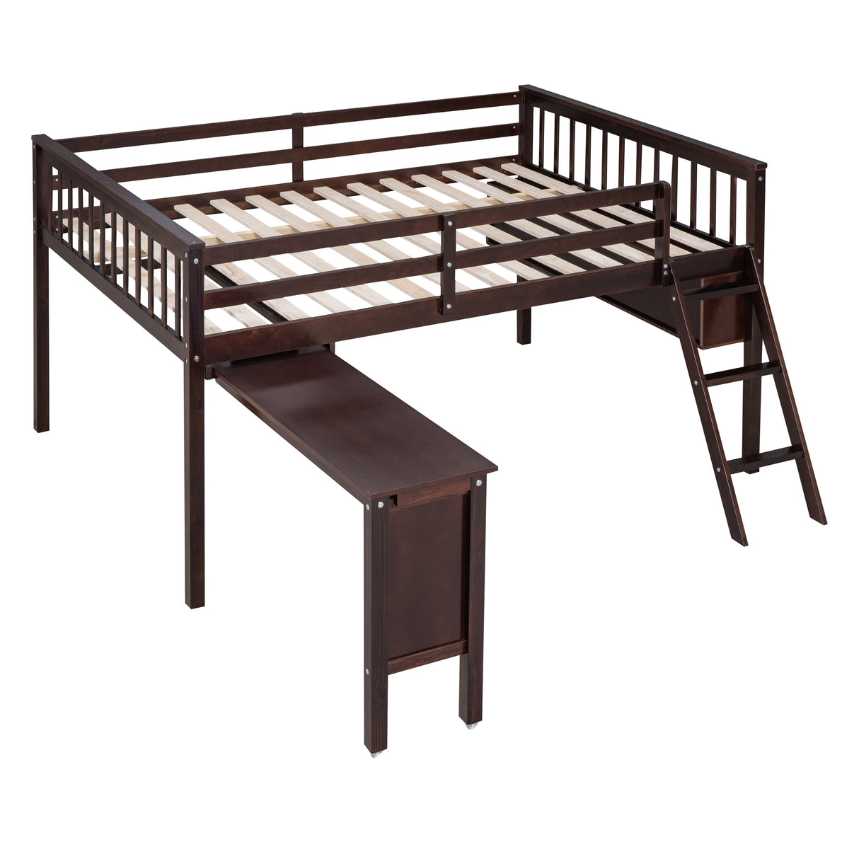 Full Size Loft Bed With Removable Desk and Cabinet, Espresso - Home Elegance USA