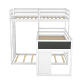 L-shaped Wood Triple Twin Size Bunk Bed with Storage Cabinet and Blackboard, Ladder, White - Home Elegance USA